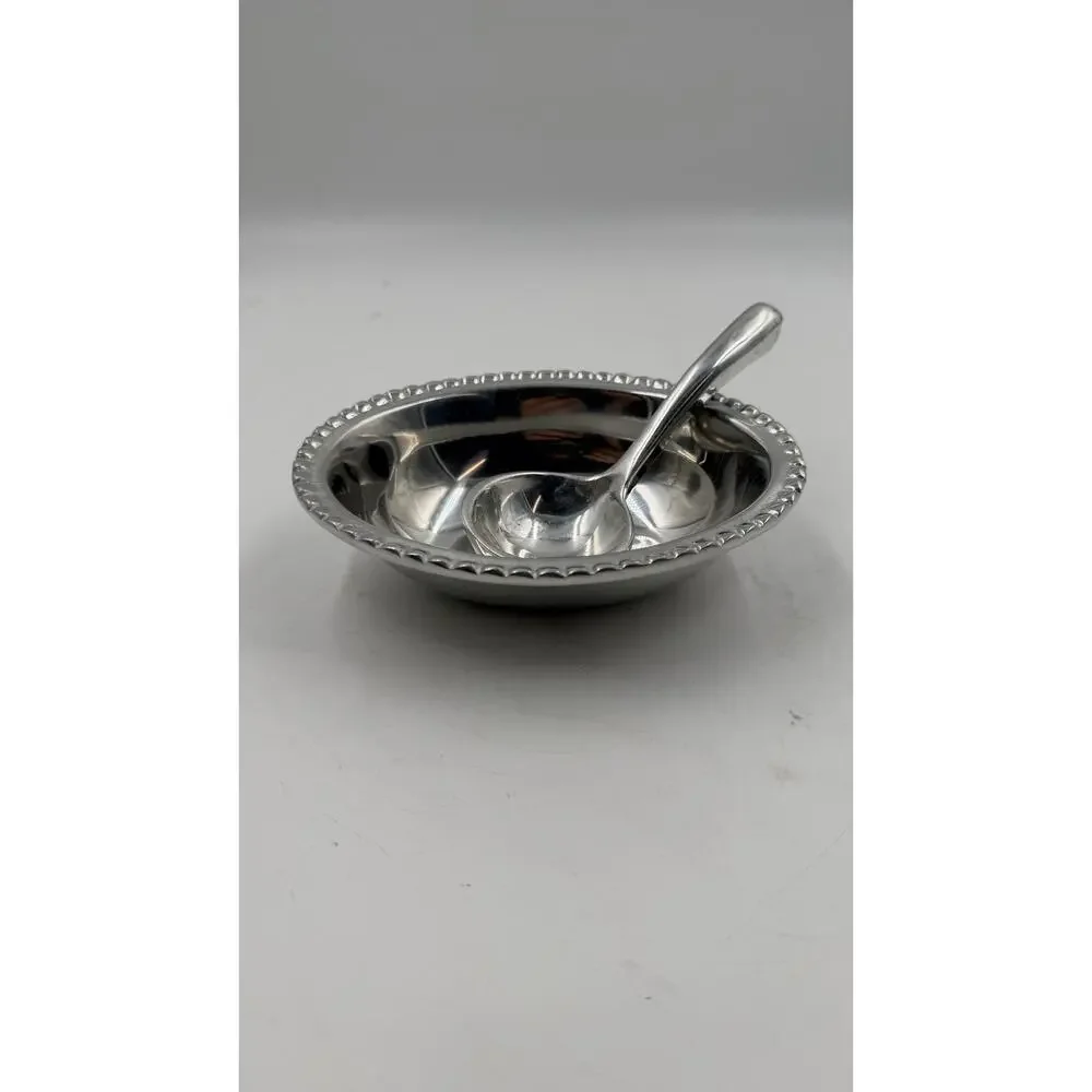 Vintage Mexican Hand-Crafted Polished Cast Aluminum Sauce  Bowl & Spoon